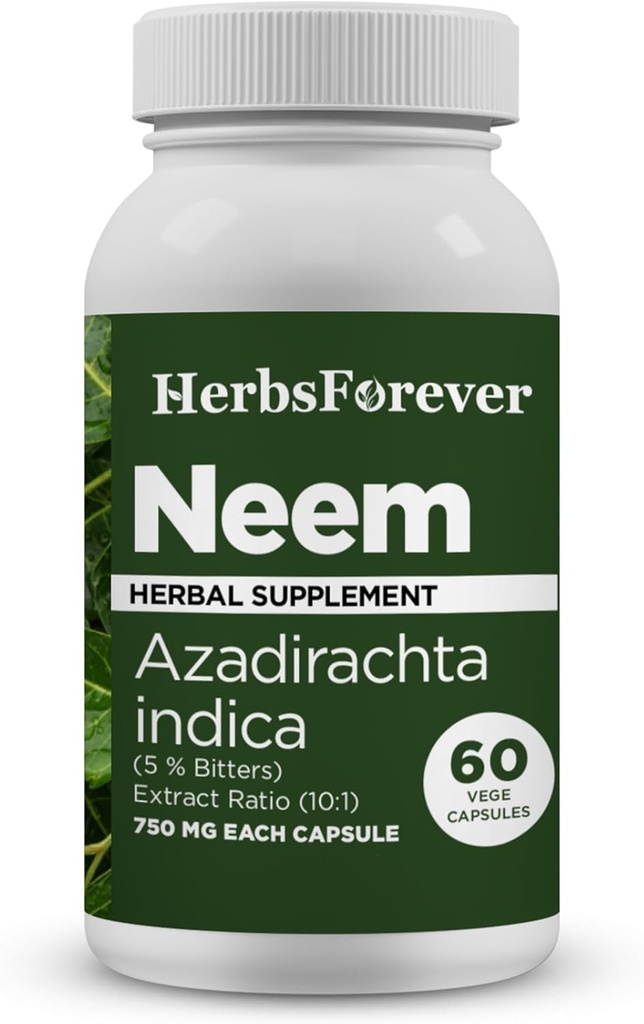 Herbseverly Neem kapsler Azadirachta Indica Skin Supplement 60 Vege kapsler