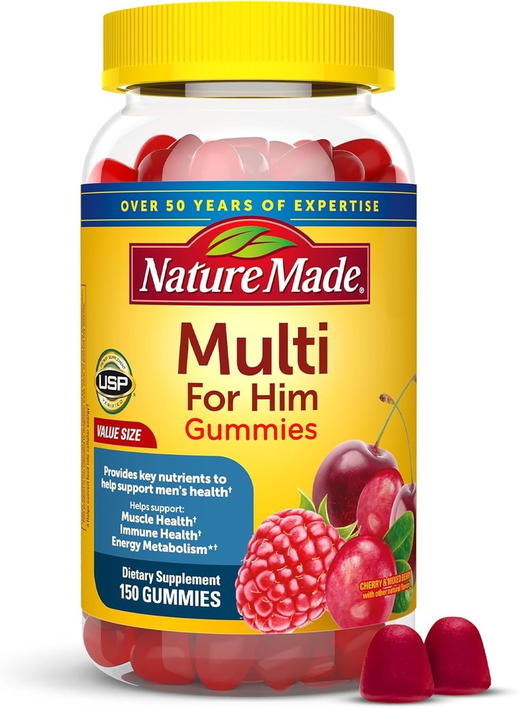 Nature Made Multi til ham, Herre Multivitaminer Gummies, Energi Metabolisme Support, Multivitamin til mænd, 150 Gummy Vitamin og Min, 75 Day Supply
