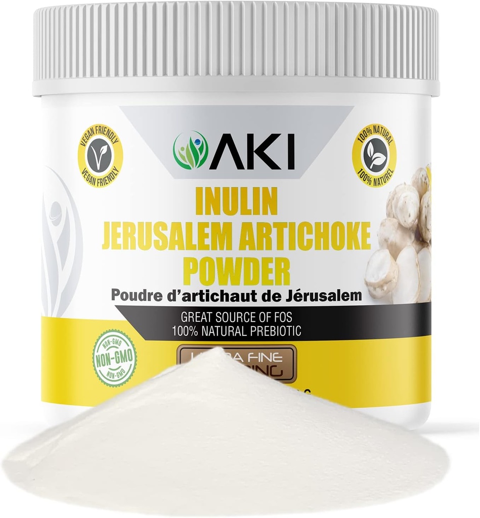 AKI Inulin Jerusalem Artichoke Powder (6oz/170g) Good in Fiber & Prebiotic, Ideal for Coffee, Smoothies, Juice & Other Meals - Vegan, Gluten-Free (Pack of 1)
