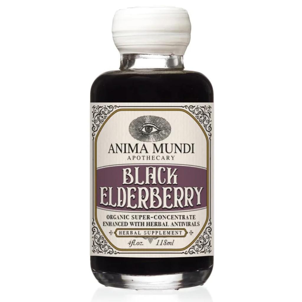 Anima Mundi Apothecary Black Elderberry Syrup - Organic Elderberry Syrup med Skullcap Baikal, Cordyceps, Reishi, Shiitake & Maitake svampe til at hjælpe med at understøtte immunsundhed (4oz / 118ml)
