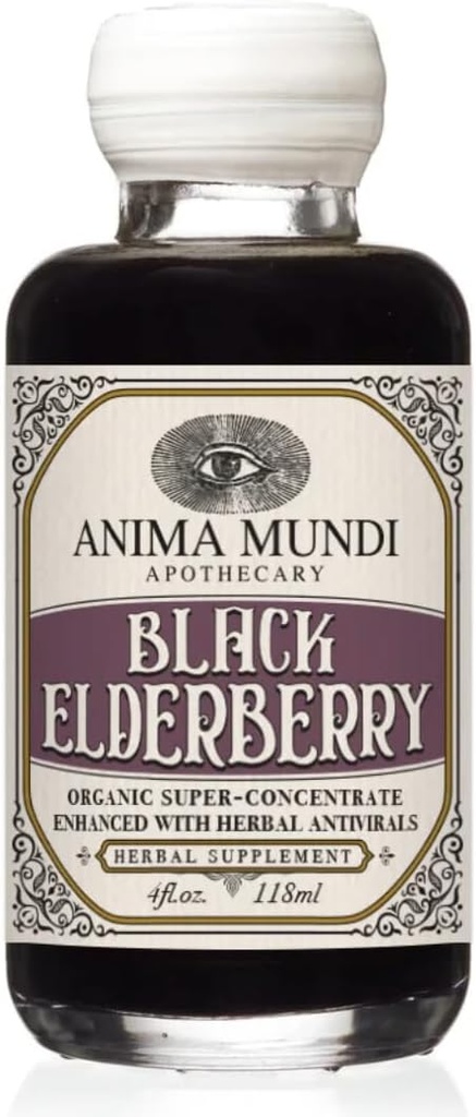 Anima Mundi Apothecary Black Elderberry Syrup - Organic Elderberry Syrup med Skullcap Baikal, Cordyceps, Reishi, Shiitake & Maitake svampe til at hjælpe med at understøtte immunsundhed (4oz / 118ml)