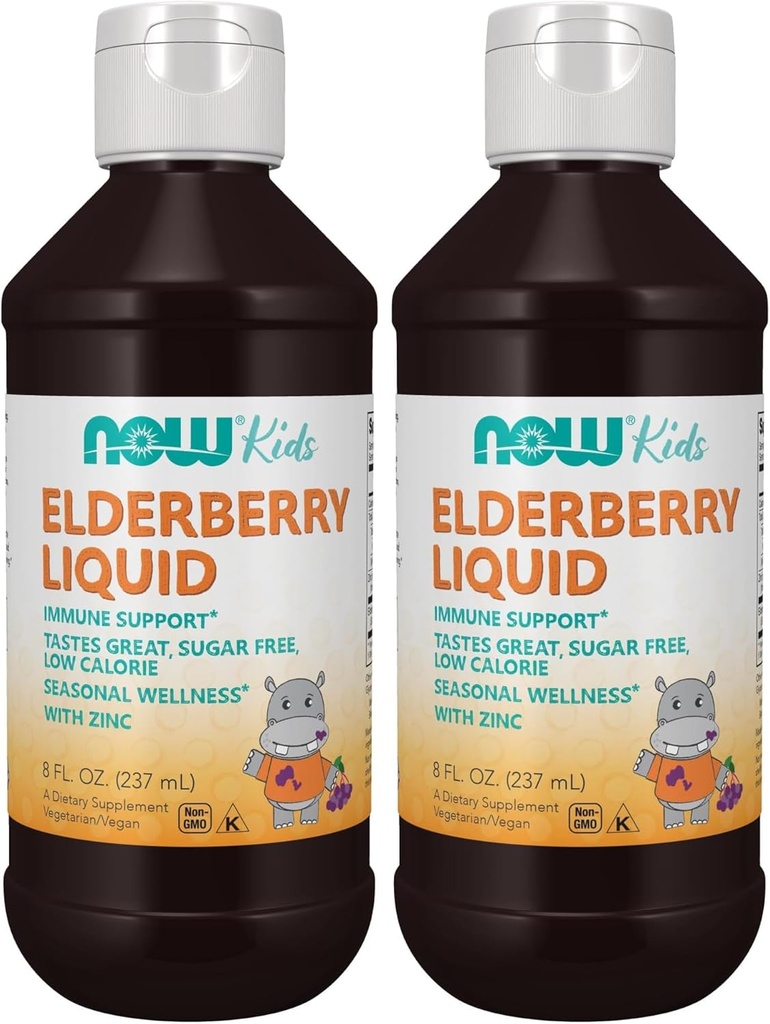 Now Supplements, Liquid Elderberry for Kids with Zink and Astragalus, immun Support *, 8-Ounce, Packaging May Vary (pakke med 2)