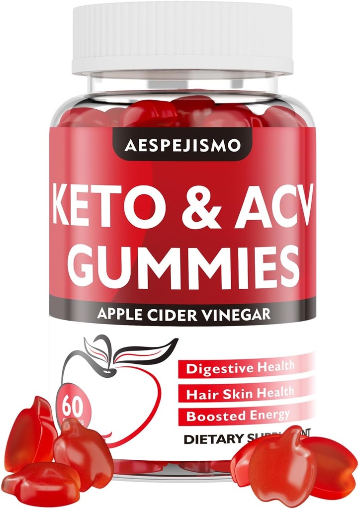 Keto ACV Gummies - Apple Cider Vincious Gummies med B12 for Energi & Wellness, 1500mg, Understøtter Ketosis, for kvinder & mænd, Vegan, Gluten- Free, 60 Gummies