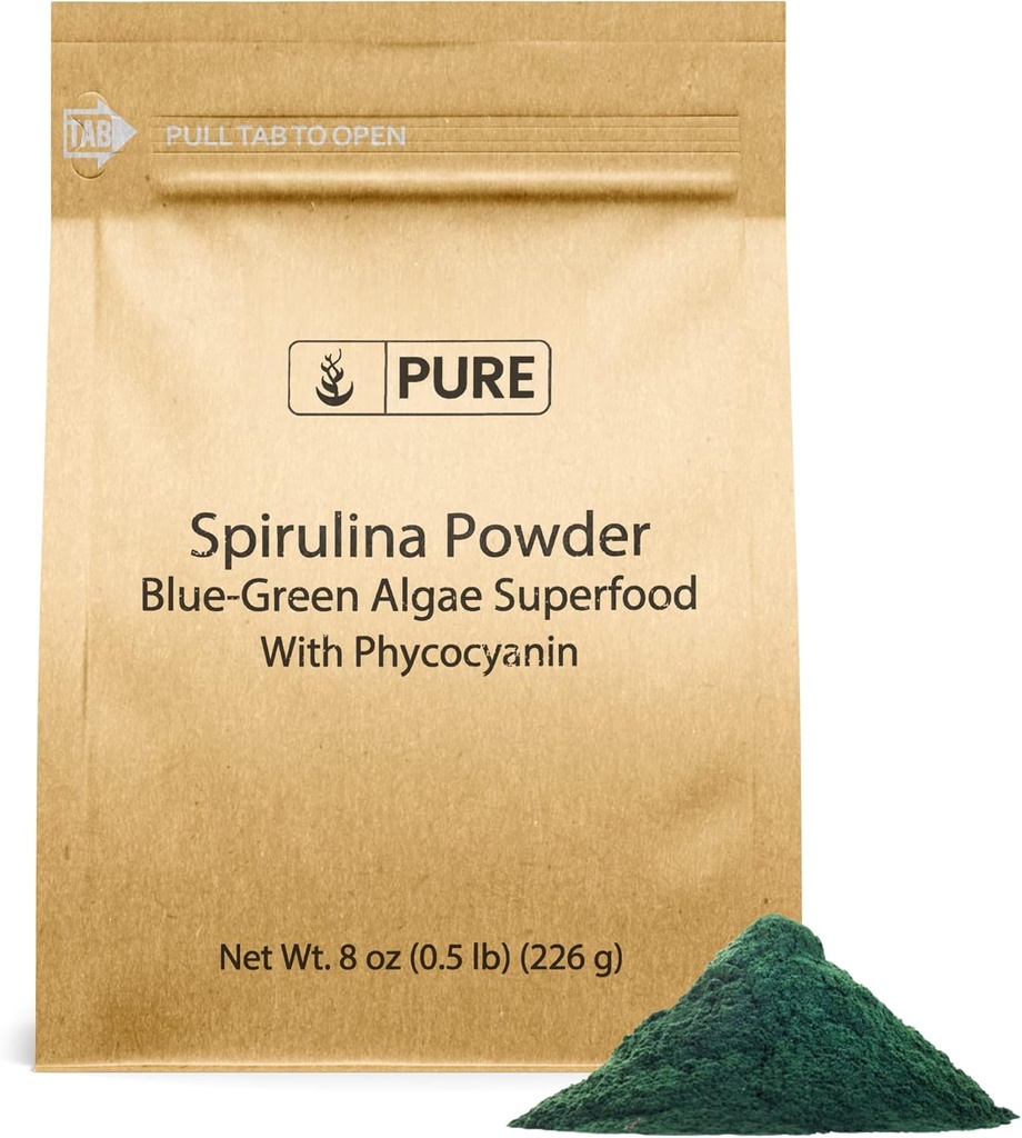 PURE ORIGINALSKE INGREDIENSER Spirulina Powder (8oz) Plant- baseret komplet protein, ikke-GMO
