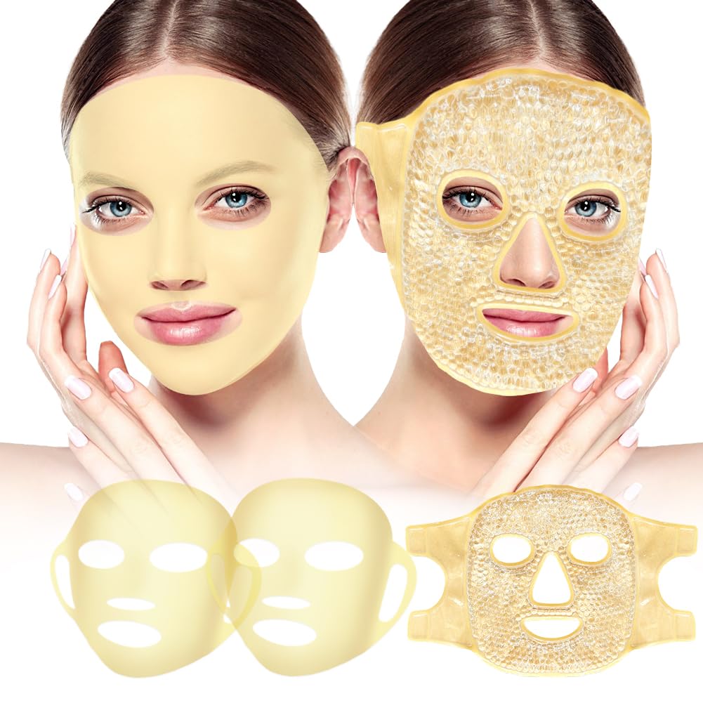 Face Ice Pack og 2 Pakker Silicone Face Mask Cover, Full Ansigtet Frosne Masker Hot Cold Face Compress Genanvendelige Skin Care sæt for kvinder til Puffiness Hævelse Relief Skønhed Spa Essentials