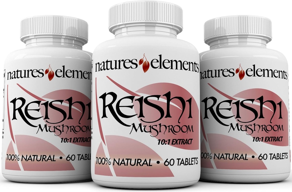 Reishi Mushroom Extract - 10: 1 Koncentration - 1000mg - 60 tabletter - Pakning med 3 - Immunstøtte - Vegetarisk Safe - Gluten Free - Ganoderma Lucidum