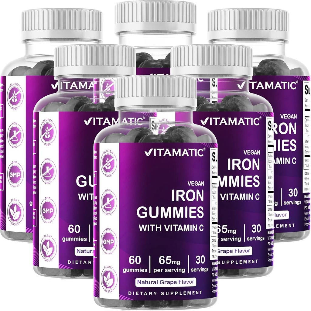 Vitamatisk jern 65 mg Gummies Supplement for kvinder og mænd - 60 Vegansk gummies - Store smagfulde jerngummivitaminer med C-vitamin (6)