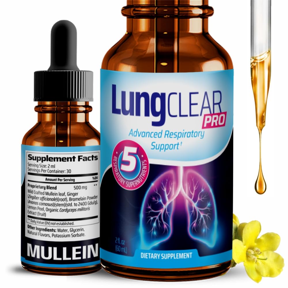 Lung Support Supplement Drops med Wild Mullein Leaf Extract til Lunger og Mucus Relief Support - 2 Fl oz