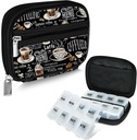 Serfeymi Weekly Travel Pill Organizer Pill Sag til Purse med Aftagelig 7 Day Pill Box, Fashionable Travel Medicine Organizer Pill Container til Medicin, Vitamin, Supplement - Black 02 + Pill Box