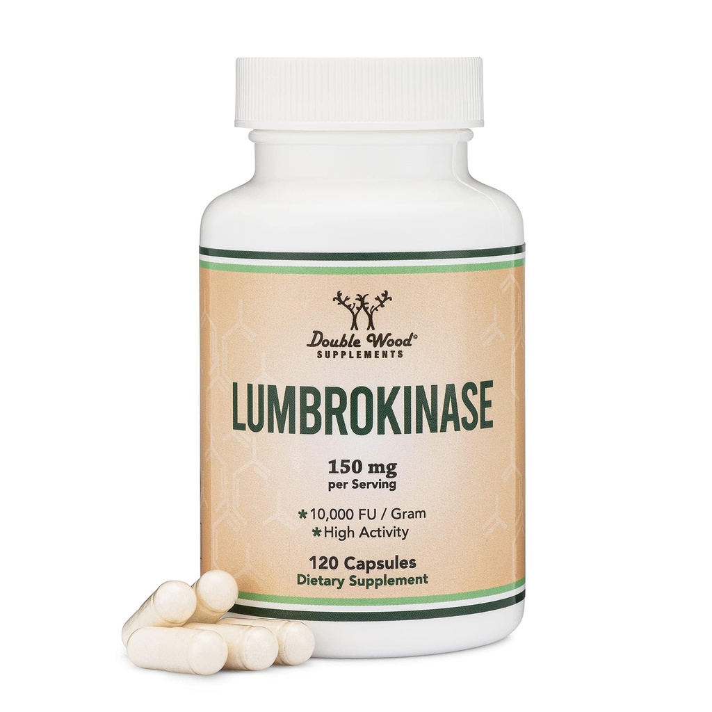 Lumbrokinase Enzymes Supplement - 120 kapsler (Max Activity 10.000 FU / Gram) 150mg per servering (Ingen Fillers, Non- GMO, Gluten Free) for cardiovaskulær og blodcirkulation Support af Double Wood