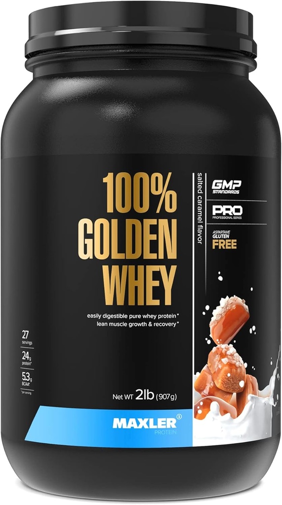 Maxler 100% Golden Whey Protein - 24 g protein per servering - Premium Whey Protein Powder for Pre Post Workout - Fast- Absorbing Whey koncentrat, Isolate & Hydrolysate Blend - Saltet karamel 2 LB