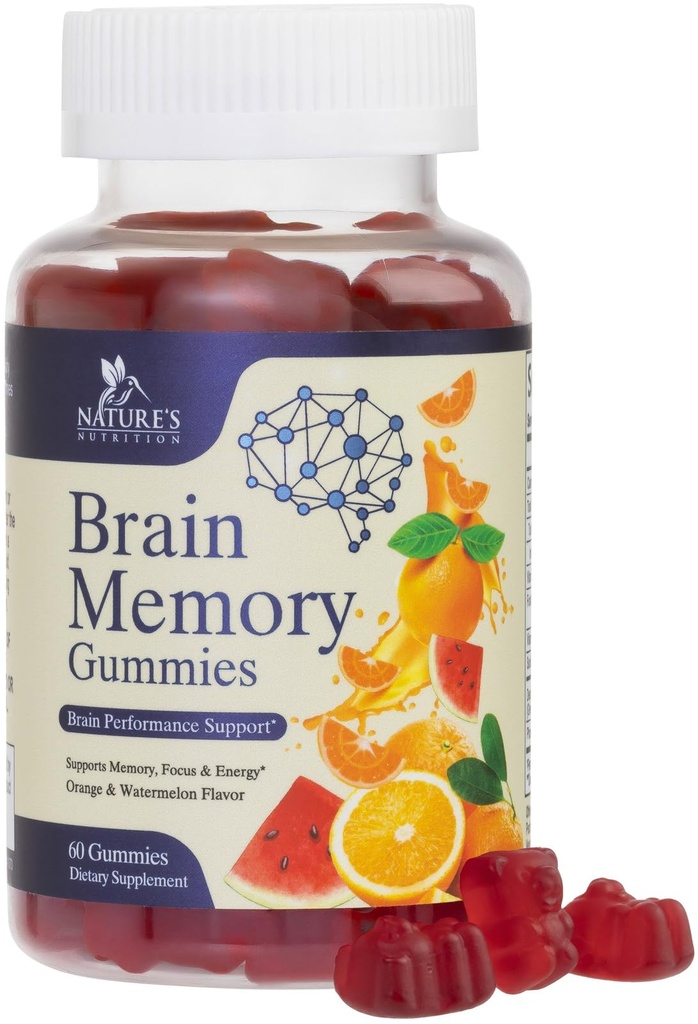 Hjerne Kosttilskud Gummier til hukommelse, fokus, koncentration - Hjerne Gummy Vitamin Plus Nootropics, Phosphatidylserin, B6 & B12, Koffein fri Nootrop, Clarity Support Supplement - 60 Gummies