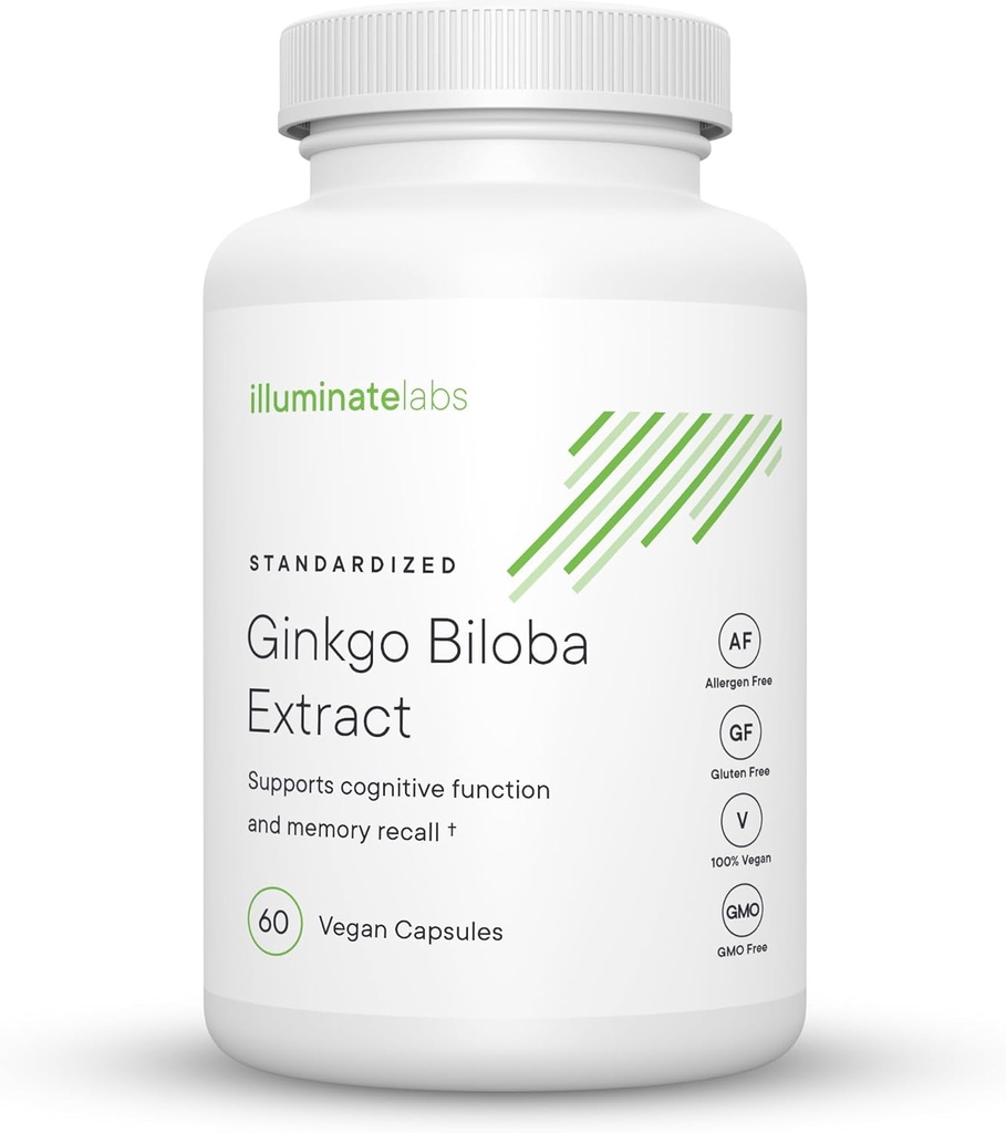 Illuminate Labs Ginkgo Biloba Extract Kapslerne er 124; 240 mg; Understøtter fokus, koncentration, hukommelse, korttidskognitiv funktion er 124; Third-Party Testet og bakkes op af medicinsk forskning