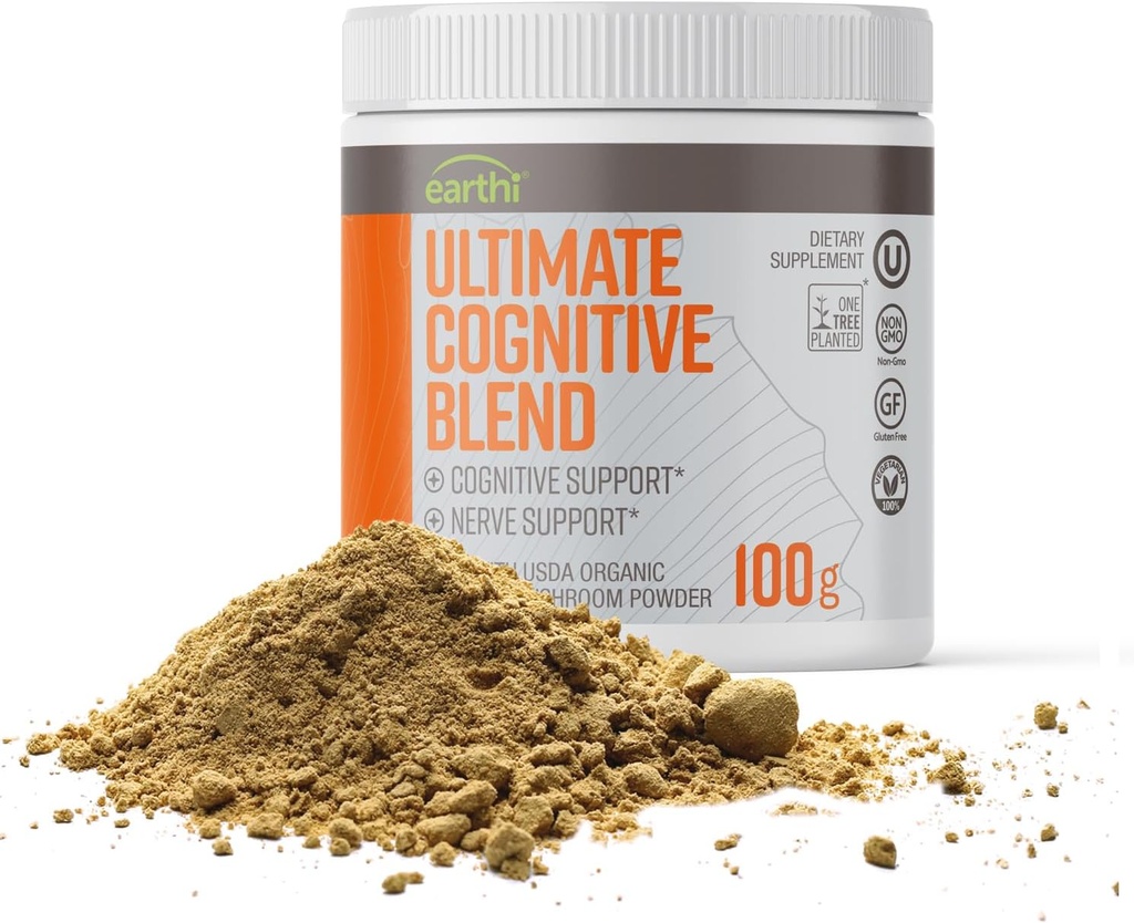 Ultimate Mushroom supplement, Organic Lion 's Mane Powder for Cognitive Function, Mood, Immun & Wellness Support, Flavorless og Odorless, 100g