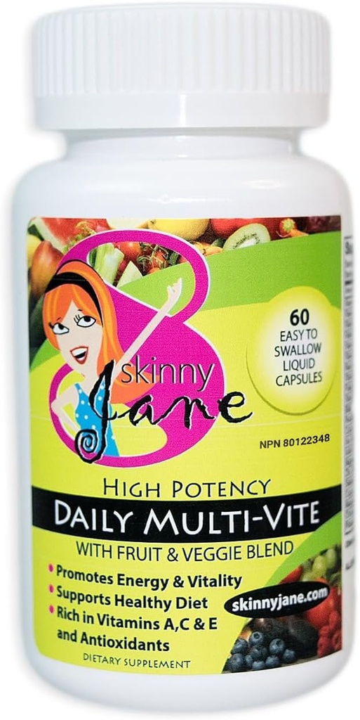 Skinny Jane Daily Multi Vitamin til kvinder - understøtter energi, wellness, og hår, hud, negle - Unique Fruit and Veggie Blend - 60 Let at synke flydende kapsler