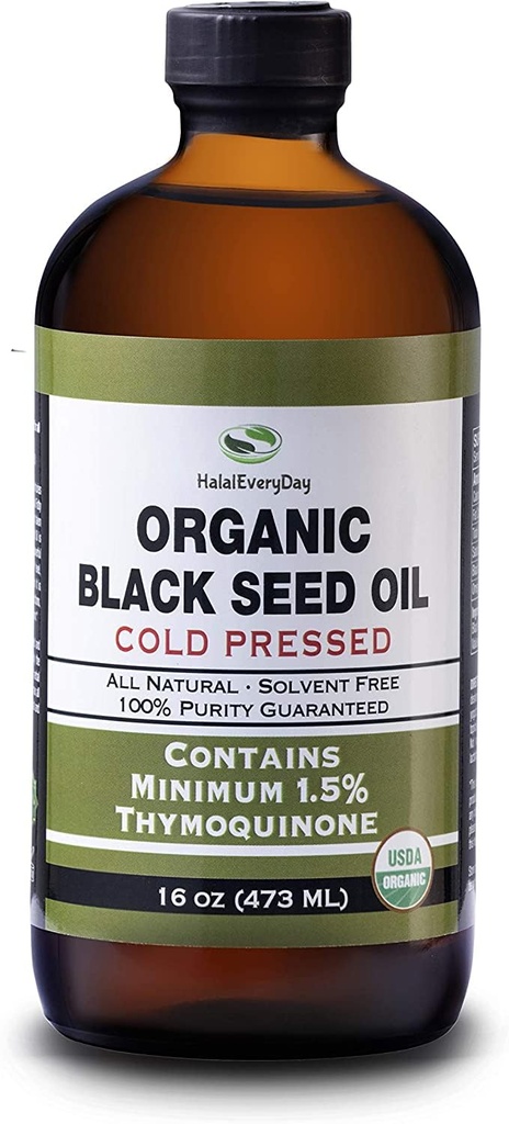 Organic Black Seed Oil - USDA Certified Cold Pressed Glass Bottle Over 1.5% Thymoquinone 3X strength Turkish Black Cumin Nigella Sativa non-GMO 100% Pure Blackseed Oil (32oz Glass (2X16) Bottle)