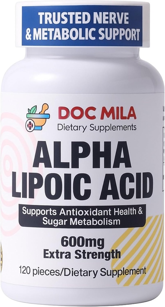 Alpha Lipoic Acid 600mg 120 Caplets - Nerve Sciatica Perifer neuropati Support - Gluten Free, Vegan & Non- GMO for voksne