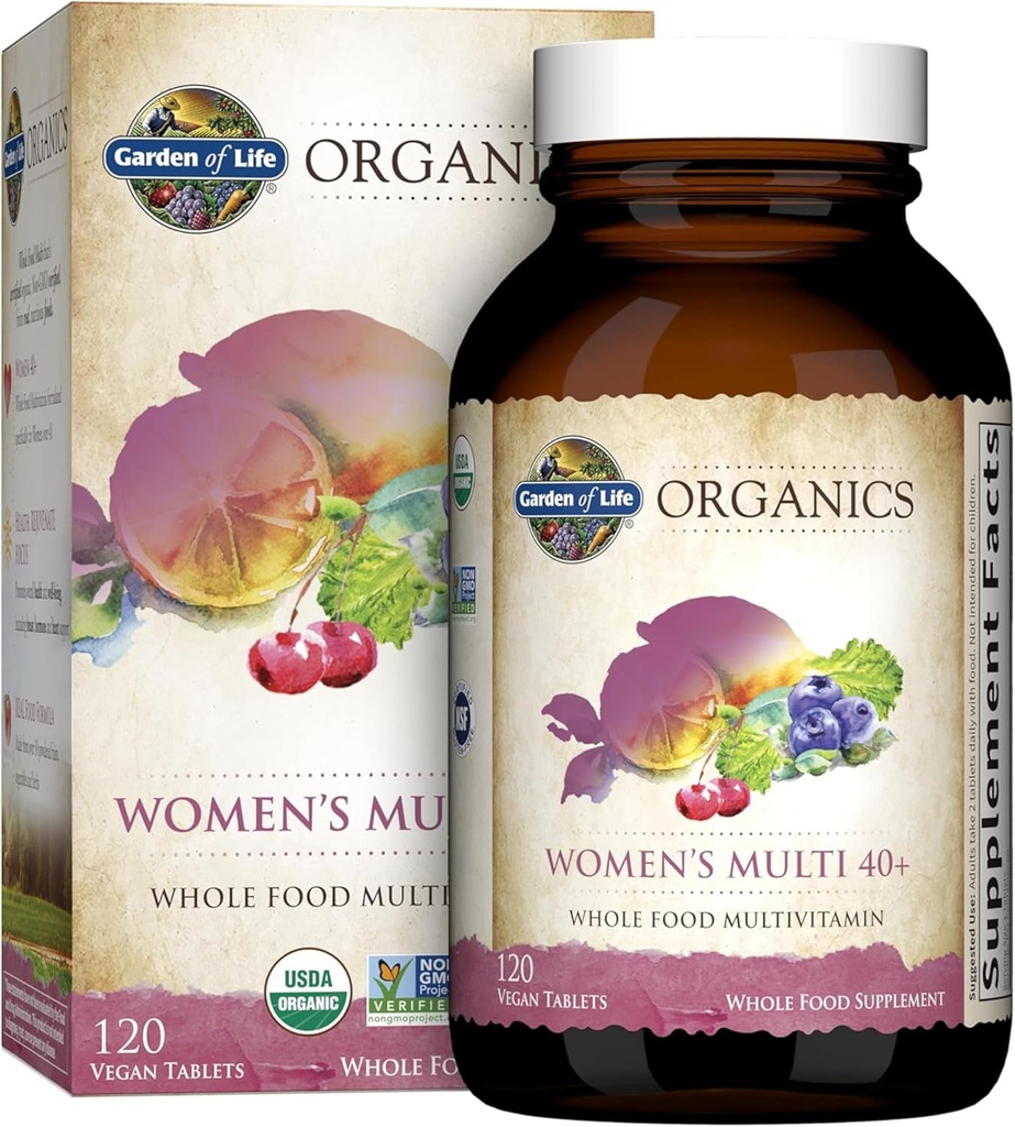 Garden of Life Multivitamin for Women 40 Plus, Organics Womens Vitamins, Hormone & Breast Health Support Blend, Vegan, 120 Tablets