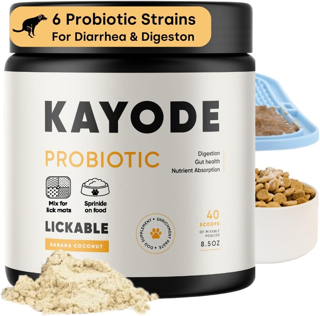 Kayode Lickable Probiotika til hunde - Stærk hund fordøjelseshjælp & hund Diarré Relief. for hund Lick Mats eller som mad Topper. Tasty Banana kokos flavor. 7 Hund Probiotiske Strops.