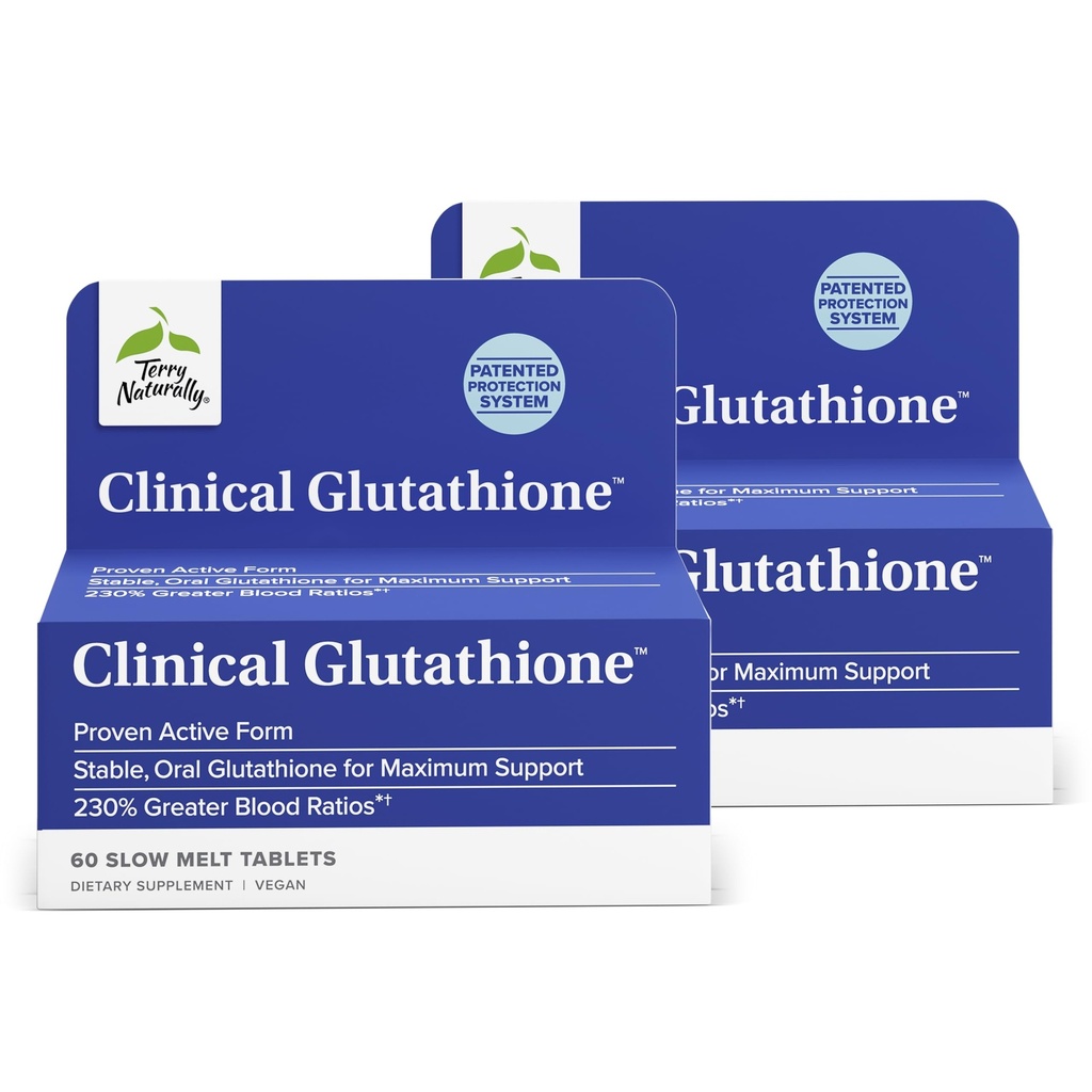 Terry naturligt klinisk glutathion - Antioxidant til høj absorption - Kosttilskud med L- glutathion - Vegansk supplement til understøttende cellesundhed - 60 Langsomme smeltetabletter (pakning med 2)