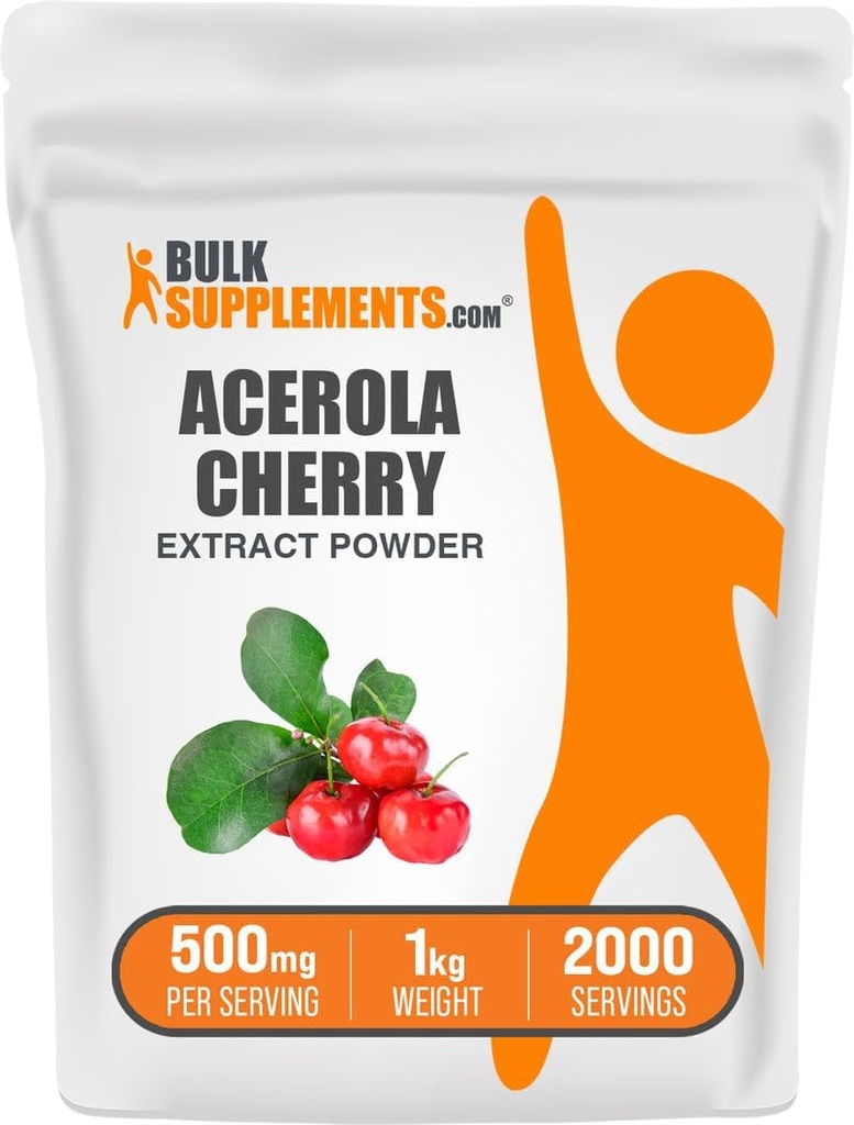 BulkSupplements.com Acerola Cherry Extract Powder - Natural Vitamin C Supplement, Acerola Cherry Powder - Vegan & Gluten Free, 500mg per Serving, 1kg (2,2 lbs) (Pack of 1)