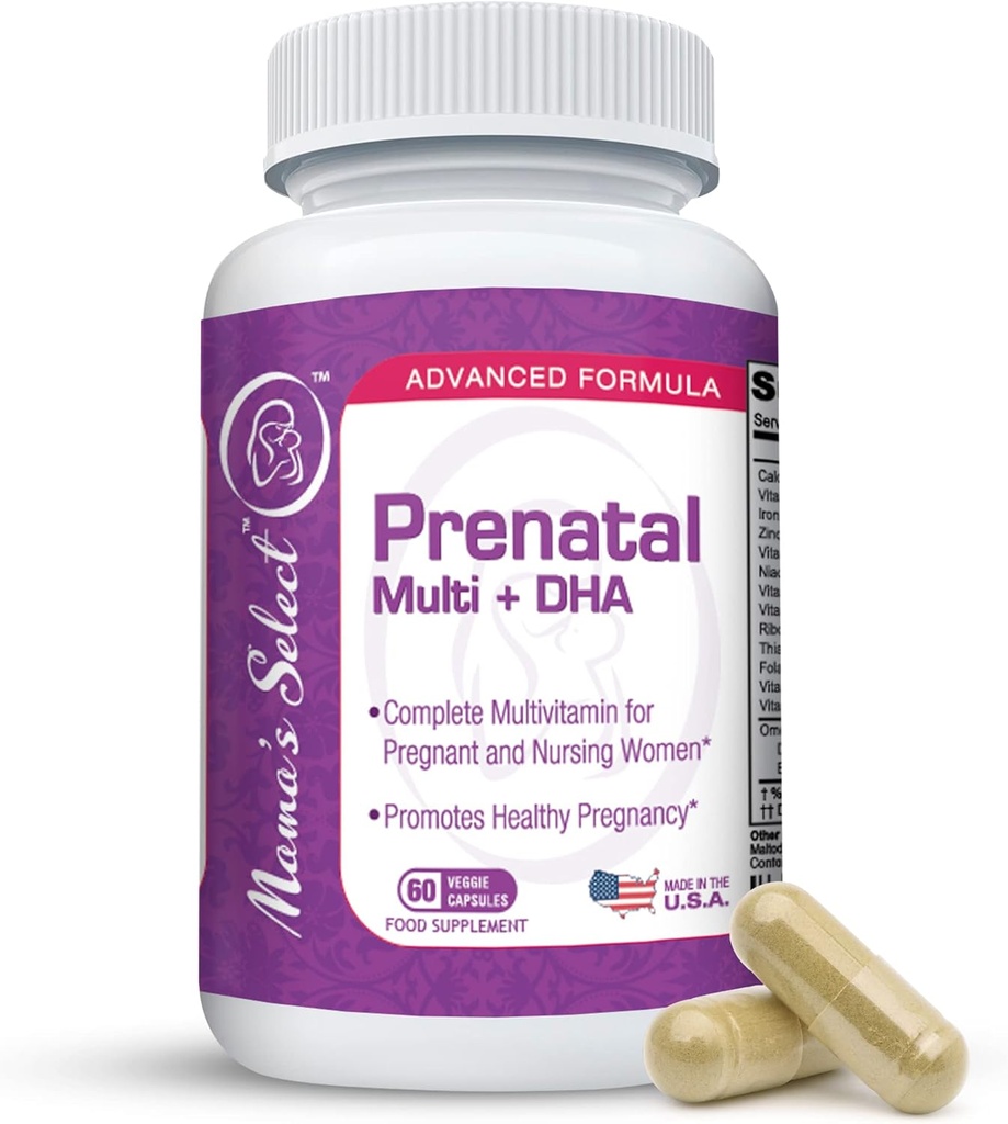 Mama 's Select Prenatal Vitaminer til kvinder med jern, D-vitamin, DHA og mere til gravide kvinder, Methyl Folate Safe til MTHFR - Tunge på mave, 60 Veggie kapsler