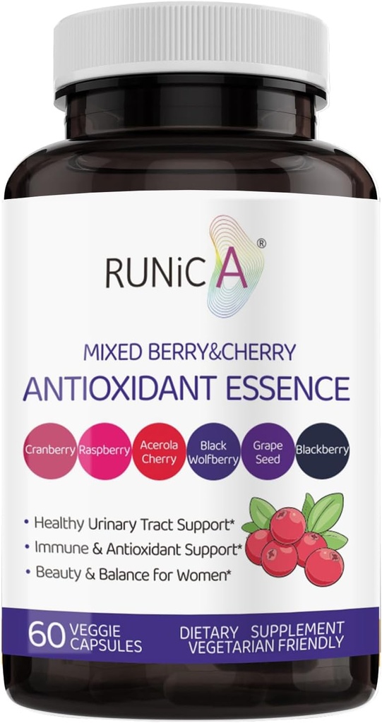 6in1 Antioxidant supplement til kvinder med tranebær, Grape Seed & Berry Blend Medical 124; Nutritional Complex- Skin, sund aldring, immunforsvar & Urinary Tract Support Medical 124; Veganske kapsler