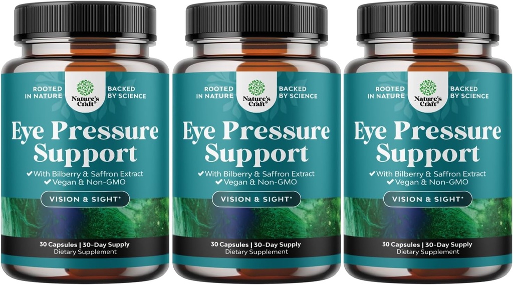 Eye Pressure Support med Bilberry Extract - Vegansk Eye Health Supplement for voksne til Okulær Pressure Relief med Saffron Ginkgo Niacin og mere Vision Vision Support (3 måneders Tilgang)