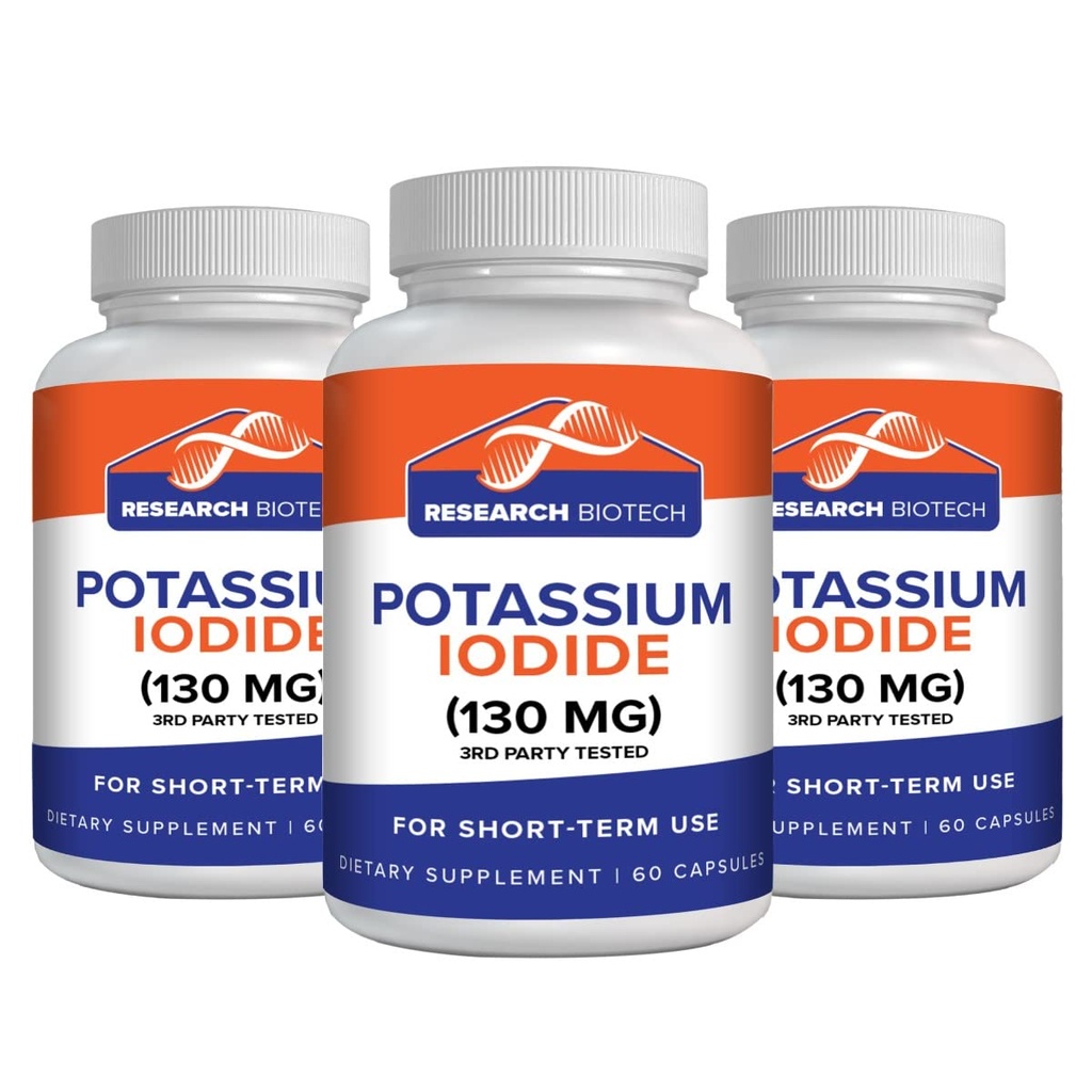 Max-Bio Potassium Iodide 130mg Capsules - 180 Count - Dietary Supplement for Thyroid Support and Protection