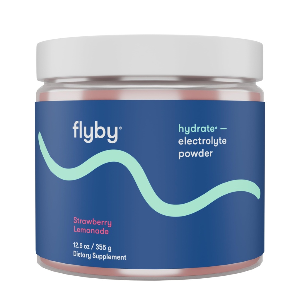 Flyby Electrolytes Powder [Ingen tilsat sukker: naturligt sødet] Indeholder kalium, Aquamin ™ Calcium & Magnesium, Sea Salt Natrium, Fuld Spectrum 72 Trace Minerals - Jordbær Lemonade