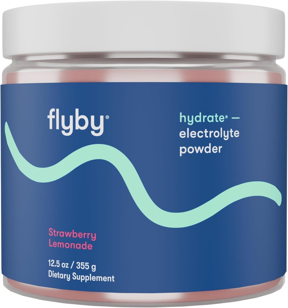 Flyby Electrolytes Powder [Ingen tilsat sukker: naturligt sødet] Indeholder kalium, Aquamin ™ Calcium & Magnesium, Sea Salt Natrium, Fuld Spectrum 72 Trace Minerals - Jordbær Lemonade