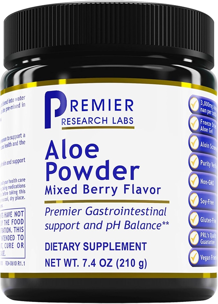 Premier Research Labs Aloe Powder - Aloe Vera Powder, Aloe Vera Drink Mix for hud og fordøjelse, Powder Aloe Barbadensis Leaf Extract med Acemannan, Fryse Tørret - Blandet Berry, 7.4 Oz (30 Servere)