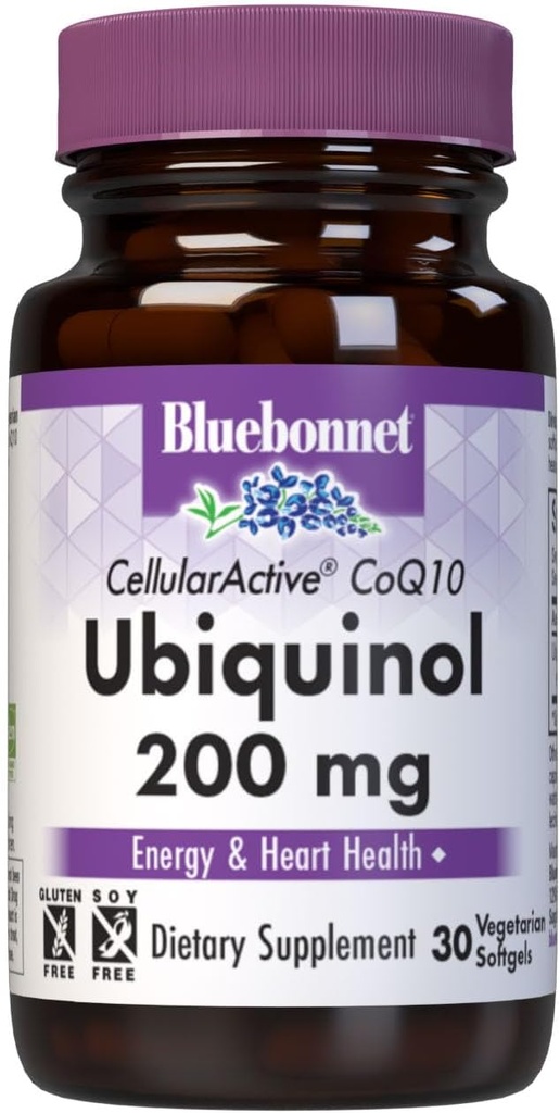 Bluebonnet Nutrition Active CoQ10 Ubiquinol 200mg Vegetarisk Softgel, Heart & Cellular Health from Kaneka, Non GMO, Gluten, Soy & Milk Free, White, 30