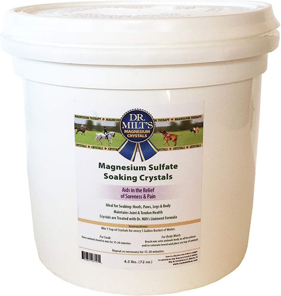 Dr. Milt 's Horse Epsom Salt Magnesium Sulfate Krystaller Infunderes med Arnica: Hoof og Kropsvæv til Relief og Inddrivelse. 1 - 4, 5lbs Bucket
