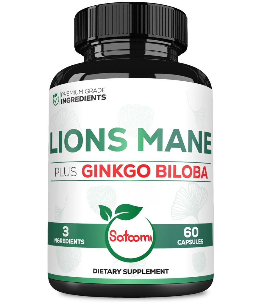 Lions Mane med Ginkgo Biloba Supplement - 60 kapsler - Ekstra styrke til afslappende sind, hjerne sundhed, immunsystem & fokus - Glutenfri, ikke-GMO