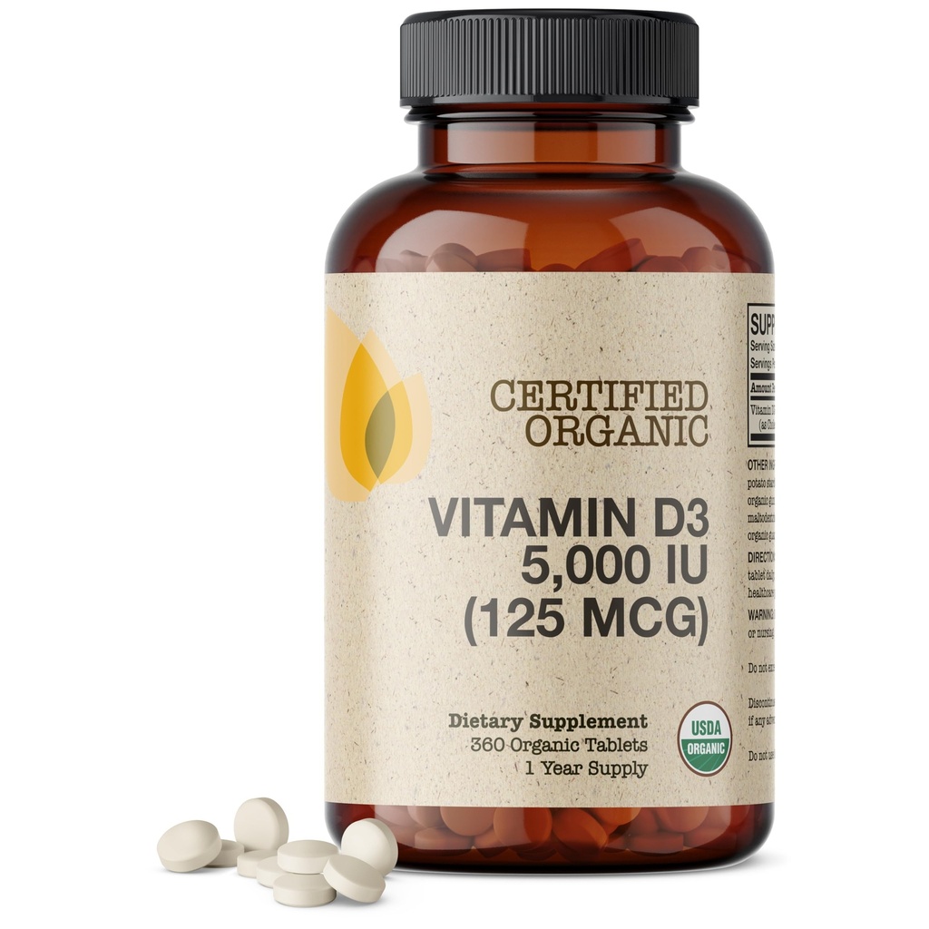 Futurebiotika Vitamin D3 5000 IE (125 MCG), USDA Certified Organic Vitamin D Supplement, 360 tabletter
