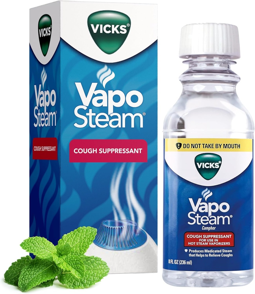Vicks VapoSteam Medicated Liquid med Campher, en Hough Suppressant, Hjælper Relieve Hoste, til brug i Vicks Vaporizers og Humanifiers, 8 Oz