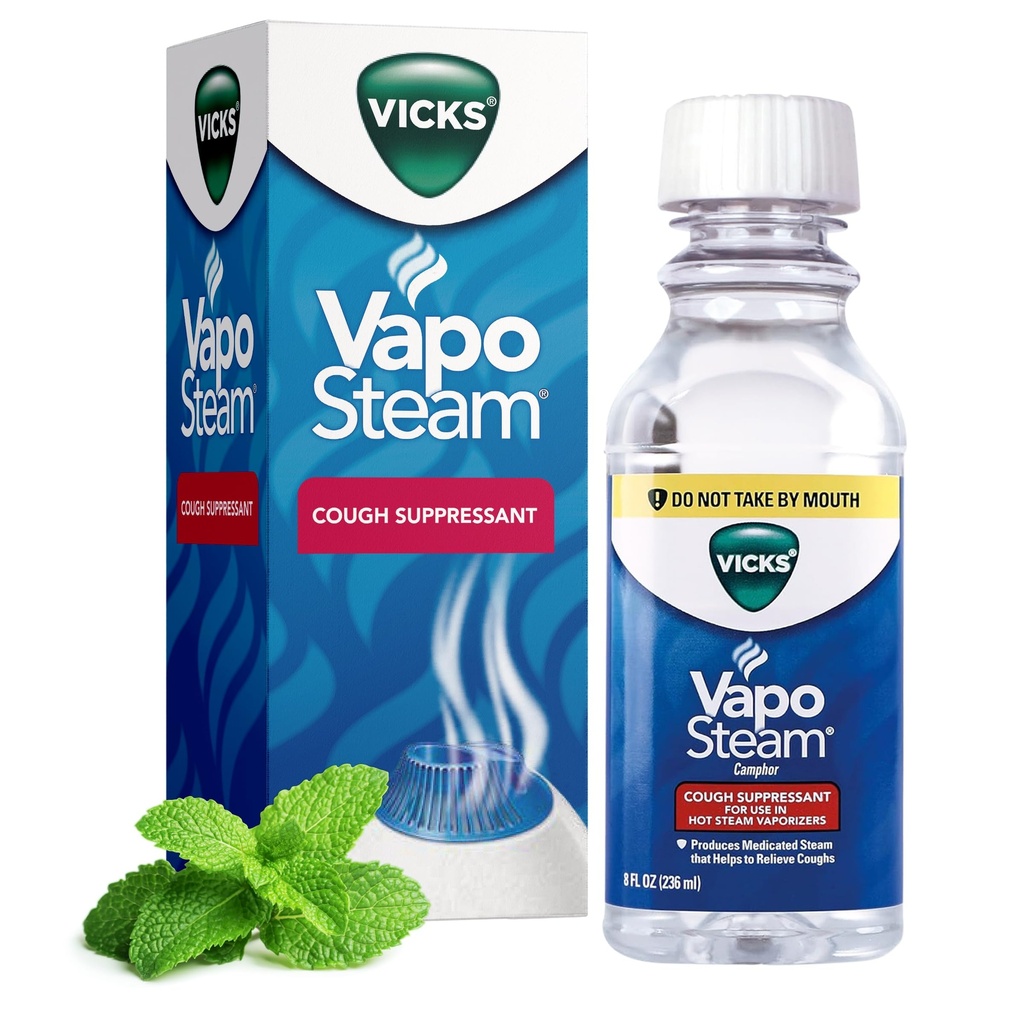 Vicks VapoSteam Medicated Liquid med Campher, en Hough Suppressant, Hjælper Relieve Hoste, til brug i Vicks Vaporizers og Humanifiers, 8 Oz