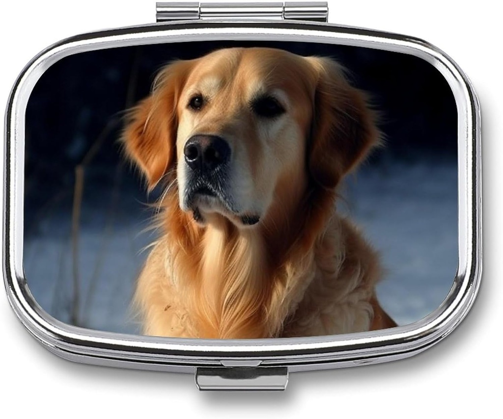 Golden Retriever Pill Box 2 Segment Portable Pill sag Daily Square Pill Organizer for Pocket Purse Daily Medicine Container til at holde Vitaminer Fish Oil Travel Gaver