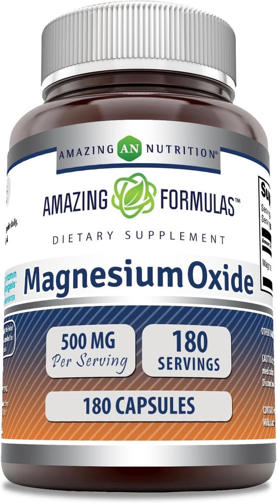 Amazing Formulas Magnesium Oxide Supplement | 500 Mg Per Serving | 180 Capsules | Non-GMO | Gluten-Free | Made in USA