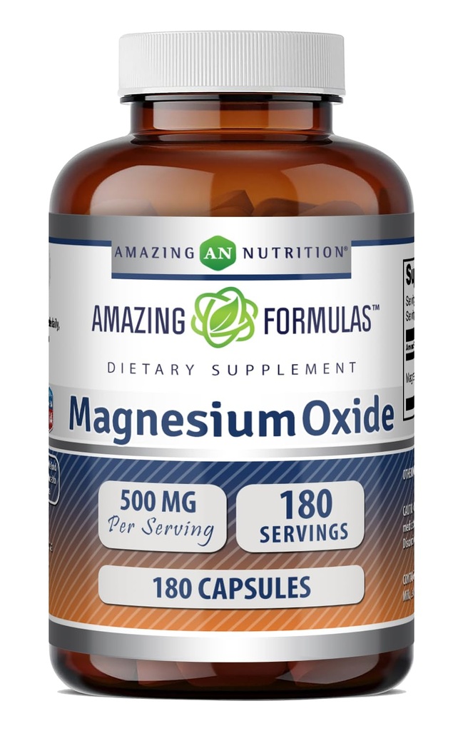 Amazing Formulas Magnesium Oxide Supplement- 124; 500 Mg Per Serving - 124; 180 Kapsler - 124; Non- GMO - 124; Gluten- Free - 124; Fremstillet i USA