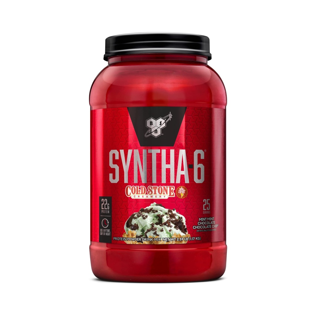BSN Syntha- 6 Whey Protein Powder, Cold Stone Creamery- Mint Mint Chokolade Chip Flavor, Micellar Casein, Milk Protein Isolate Powder, 25 Servere