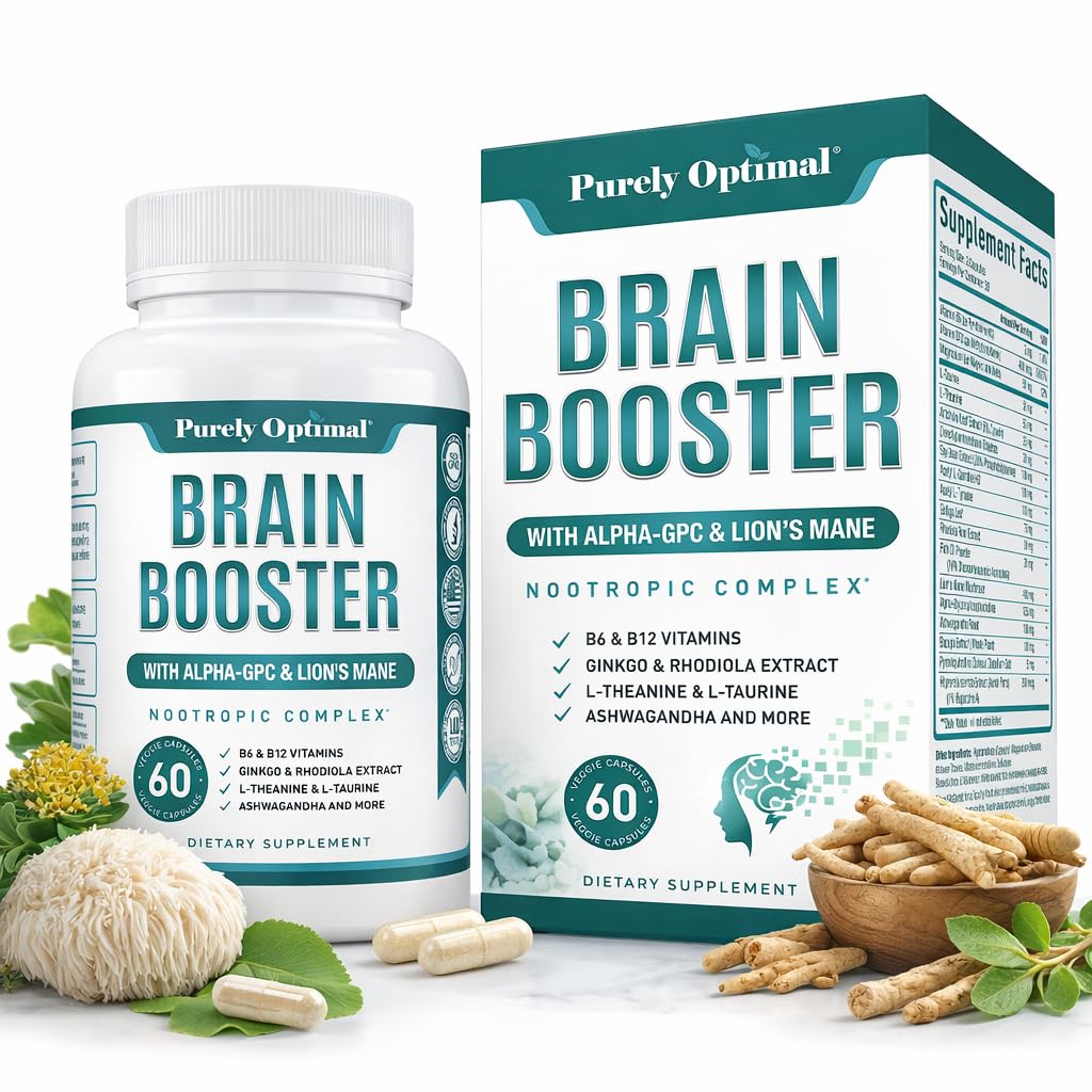 Rent Optimal Brain Booster Nootrop Supplement - Brain Support for Memory, Fokus, Klarhed, Jitter- Gratis energi til voksne, seniorer - med Ginkgo Biloba, Alpha GPC, Lions Mane - 60 kapsler