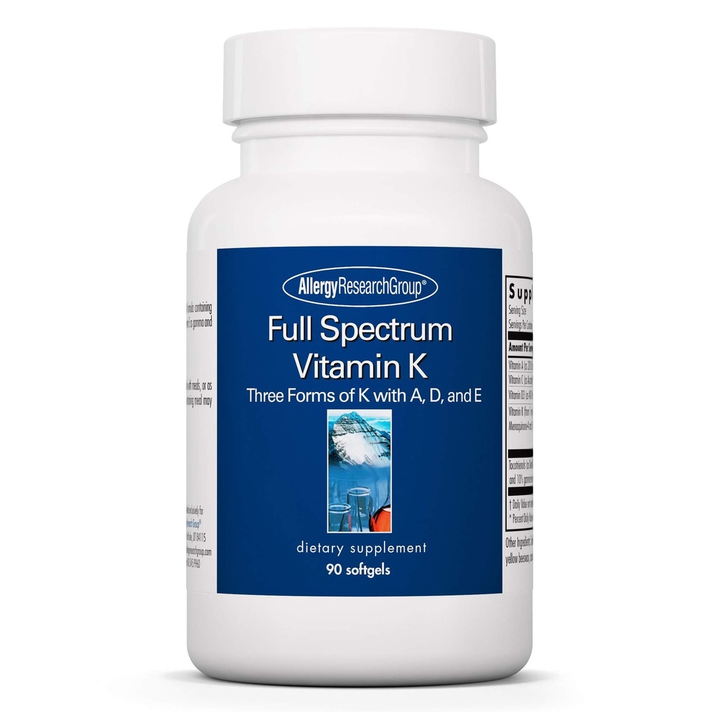 Allergy Research Group Full Spectrum Vitamin K - Vitamin K1 og K2 Supplement, Vitamin K Complex, MK-4, MK- 7, Vitamin D3, Vitamin A - 90 Tæl