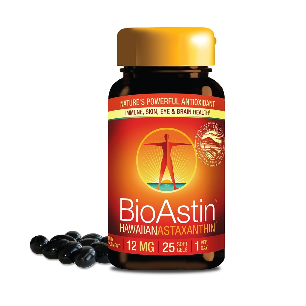 Nutrex Hawaii BioAstin Hawaii Astaxanthin - 12mg, 25 Softgels - Farm-Direct Premium Antioxidant supplement til støtte øje, hud, fælles & immunsystem sundhed - non-GMO & gluten- fri