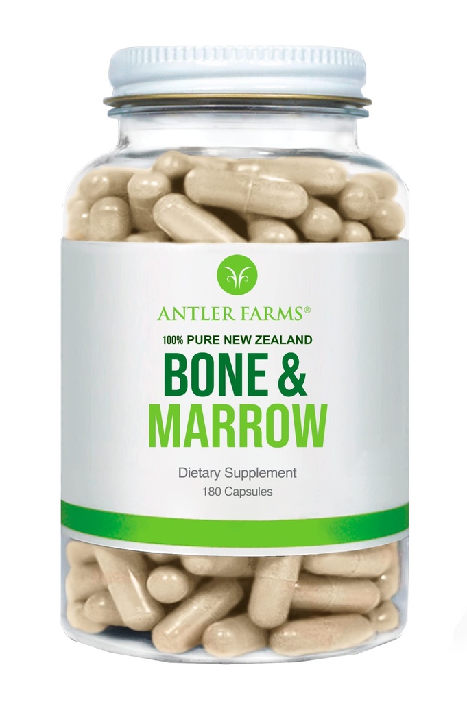 Antler Farms - 100% Pure New Zealand Bone & Marrow, 180 Kapsler, 750mg - Græs Fed, Pasture Raised Whole Bone Extract, Cold Forarbejdede, Sunde Væsentlige Fedtstoffer, Stamceller, Collagen, Calcium