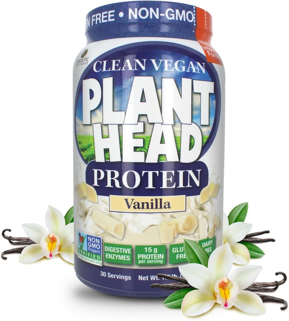 Genceutic Naturals Plant Head Protein Powder Supplement, Vanilla, 1.7- Pounds (lbs)