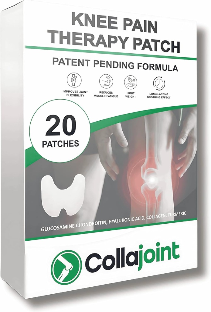 Knee Pain Relief Patch - Hydrogel til mobilitet & Comfort med Collagen & Glucosamin - Lav lugt, 20 Greve