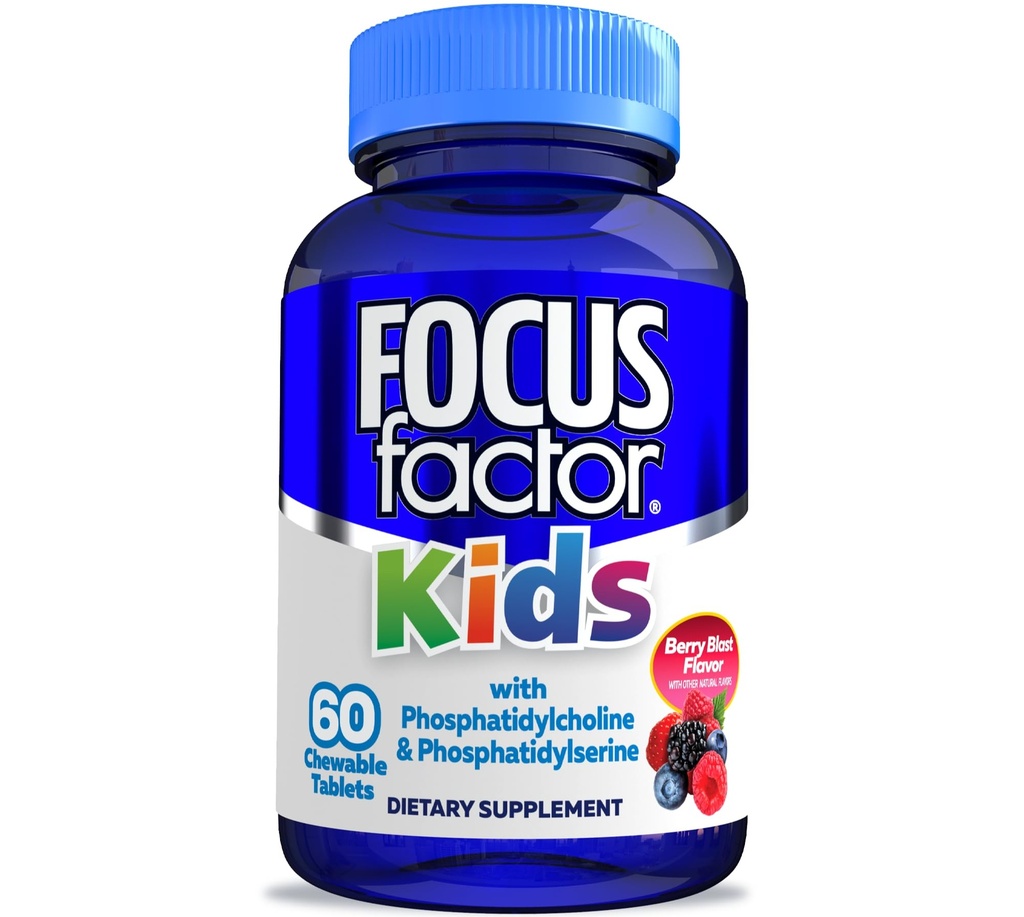Focus Factor Kids Komplette daglige tyggetabletter: Multivitamin & Neuro Nutrient (hjernefunktion) w / vitamin B12, C, D3- 60 Tæl