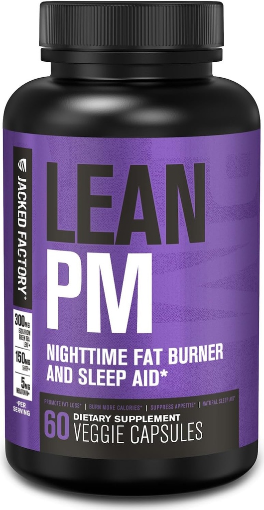 Jacked Factory Lean PM Night Time Fat Burner, Sleep Aid Supplement, & Appetite Suppressant for mænd og kvinder - 60 Stimulant- Gratis Veggie vægttab kost piller